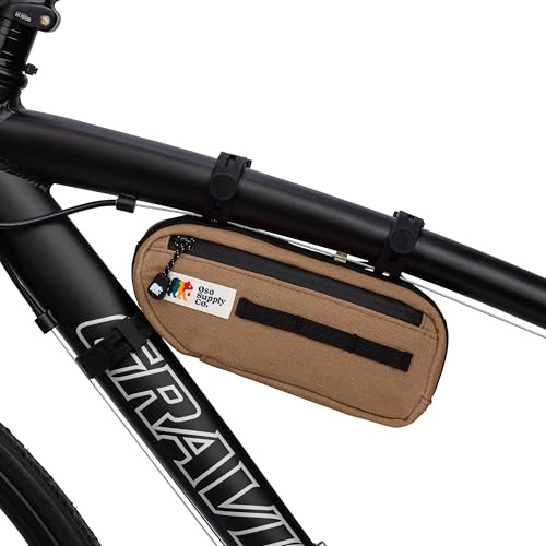 Oso Supply Co Waxed Canvas Frame Bag – Waterproof Zippers, Dual Storage Compartments, Adjustable Straps – Fits All Frame Sizes, Perfect for Cycling, Commuting, and Adventure Rides (Brown)
