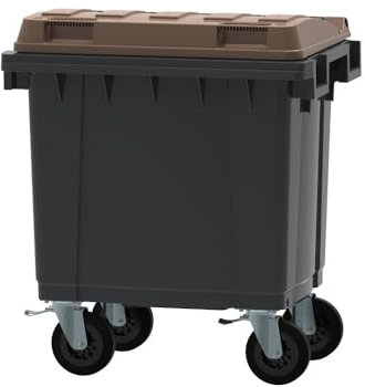 ESE France Conteneur Poubelle à déchets 4 roues - 400L - Robuste et Professionnel - 100% Recyclé - Gris avec Couvercle Marron - Fabriqué en France