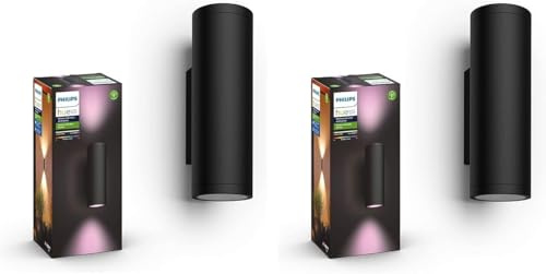 Philips Hue White and Color Ambiance Appear Applique murale LED d’extérieur connectée Pack de 2, Compatible avec Alexa, Google Assistant et Apple HomeKit, noir