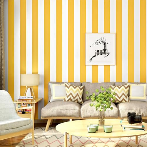 FLZHime gul vit parad med vertikal rand TV-bakgrund vardagsrum sovrum modern minimalistisk europeisk stil 3,5 cm B x 80 cm L PVC icke-klistrad tapet