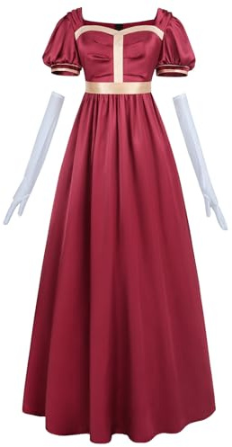 CR ROLECOS Regency, abito da donna Jane Austen, abito impero vittoriano, a vita alta, vintage, rinascimentale, per feste, Colore: rosso, L