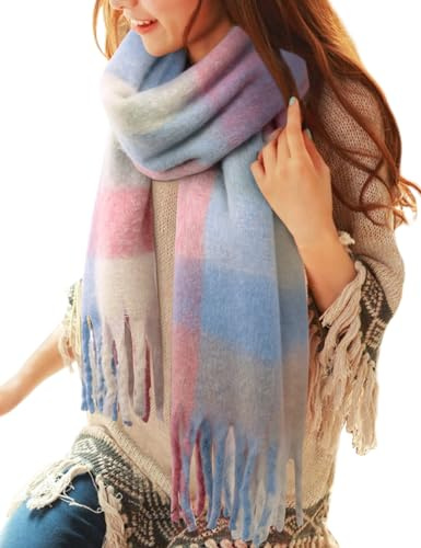 CMTOP Sciarpa Donna Sciarpe Invernali Calde a Quadri Colorati Scialli Grandi e Morbidi Sciarpe Da Donna Inverno Con Nappa