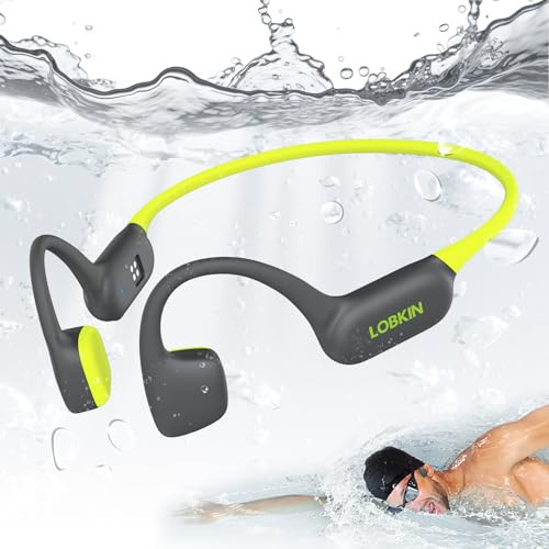 LOBKIN Bone Conduction Headphones,Bluetooth 6.0 Swimming Headphones Wireless, IPX8 Waterproof 32G Memory Open Ear Earphones with Microphone, 8H Playtimes for Hiking,Running,Swimming,Cycling