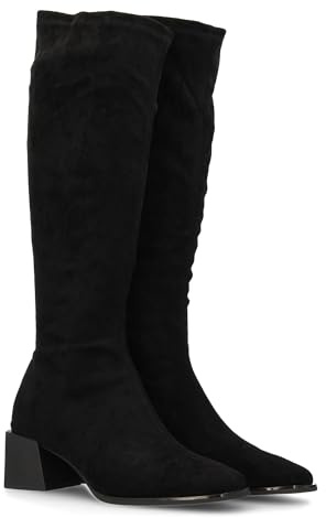 96506 Botas de Cana Alta para Mujer, Acabado Liso, Diseno estilizado y Elegante. Tacon Cuadrado. Punta Cuadrada Ideal para Otono Invierno. Negro Talla 41