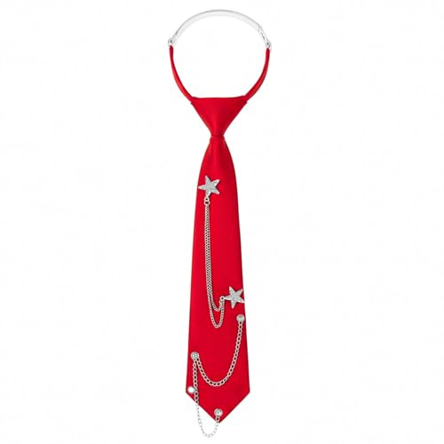Larrel Red Tie for Women, Pre-Tied Womens Tie with Metal Chain Accessories Adjustable Reusable 13in x 2.64in/33cm x 6.7cm Necktie for Business and Wedding