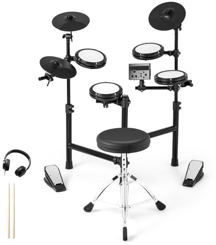 COSTWAY E-trumset vikbara, 7 delar eltrummor med nätkuddar, 150 ljud & 10 demos, metronom och USB MIDI, 2 pedaler och 2 trummispinnar, elektronisk trumslaggor komplett set för barn, vuxna