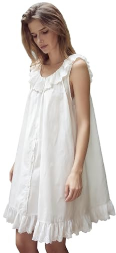 BEAUTELICATE Camicia da Notte Donna Cotone Senza Maniche Nightgown con Scollo Tondo Estiva Vittoriana Abito da Notte Avorio,XXL