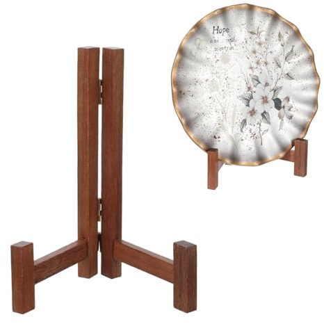 6 Inch Wooden Plate Stands for Display, Decorative Plate Holder Wood Display Stand Rustic Folding Picture Frame Holders Stand Easels Holder for Platter, Dish, Photo, Plaque, Table Decorations