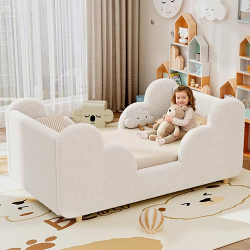 ZIKEBTUY 70x140cm Toddler Bed, Floor Bed for Kids Frame (White Clouds)