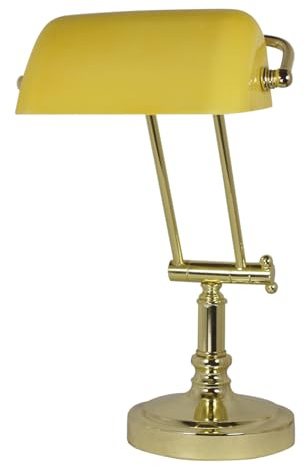 Lampada da banchiere in ottone e vetro giallo – perfetta per la decorazione marittima