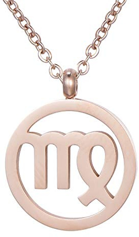 Morella collana da donna in acciaio inox oro rosa con ciondolo segno zodiacale Vergine in sacchetto di velluto