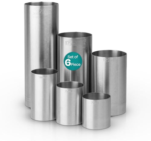 We Can Source It Ltd - Stainless Steel Thimble Bar Measures 25ml, 35ml, 50ml, 125ml, 175ml & 250ml – Rust-Resistant Bar for Drinks, Commercial and Home Bars – Durable and Professional - Set of 6