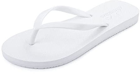 shevalues Slim Flip Flops for Women Beach Rubber Shower Shoes Basic Thong Sandals, White, 39, (Size 8-8.5)