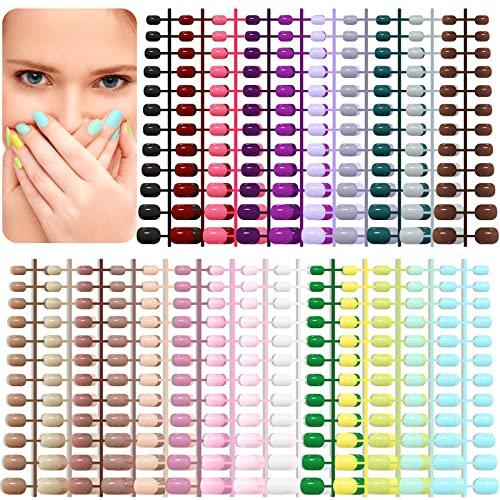 576 Stück Künstliche Nägel, EBANKU Kinder Quadratische Kurze Fingernägel Runde Glossy Falsche Nagel, zum Aufkleben Vollabdeckung Kunstnägel Set DIY Press on Nail Art Nagelspitzen (24 Farben）