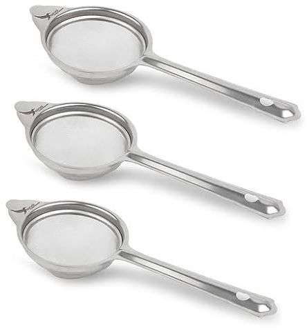 4 Pack Small 304 Stainless Steel Strainer Mesh Sieve Grey 8.5 cm Diameter Tea Infuser Filter for Teapots Cups Mugs to Brewing Steeping Loose Leaf, Mulling Spices Infuser Double Polished Shine