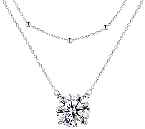 J.MUEN 925 Sterling Silber Anhänger Halskette mit Geschichtete Kette, Zirkon Halskette Damen Verstellbares 45+5cm,Schmuckgeschenke für Frauen Mädchen