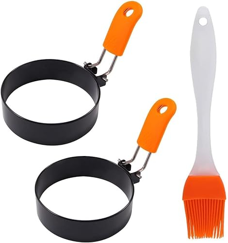 3 Pezzi Stampo per Uova, Anelli per Uova in Acciaio Inossidabile, Anelli di Cottura delle Uova Antiaderenti, Anelli per Uova con Manico in Silicone, per Pancake, Mcmuffin, Omelette