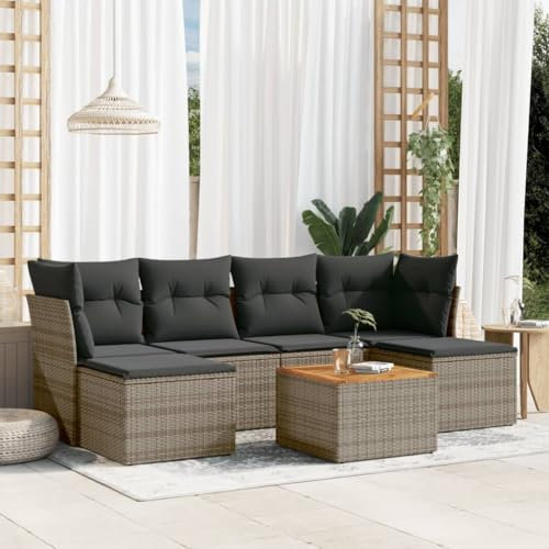 SECOLI Conjunto de muebles de jardín de ratán con espacio de almacenamiento XXL, muebles de terraza, sofá de salón, grupo de asientos de ratán, muebles de esquina, juego de muebles de balcón, color