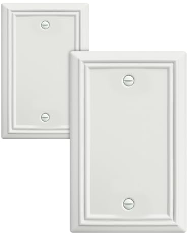 ZILLSEA Decorative Framed Design Switch Plates Outlet Covers, Duable Metal Wall Plates (Off White/1 Blank 2 Pack)
