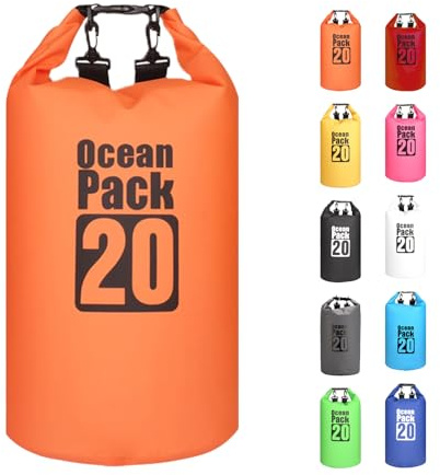 MORAINJAY 20L Borsa Impermeabile,Arancione Waterproof Zaino Impermeabile Sacco Impermeabile con Tracolla Regolabile,2L/5L/10L/15L/20L/30L Dry Bag per Outdoor Sport Acquatici,Barca,Pesca,Rafting,Nuoto