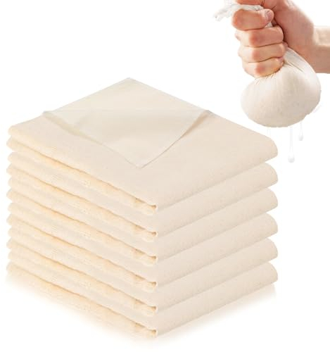 yuejuhe 6 Pièces Étamine Alimentaire Chiffon à Fromage 60x60cm, Réutilisable Cheesecloth, Tissu Mousseline Filtre Toile en Coton Pur Non Blanchi pour Filtrer Tofu Beurre Jus Yaourt (6,60x60cm)
