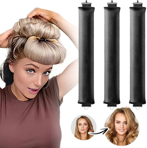 Heatless Curls Band,Neu Lockenwickler über Nacht 3 Stück Overnight Blowout Locken Ohne Hitze Diy Overnight Curls Gummi Hitzefreier Lockenwickler Locken üBer Nacht für Mittleres Langes Haar (Schwarz)