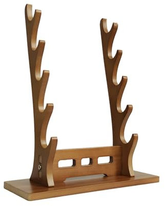 Katana-Schwertständer, Schreibtisch-Ausstellungsständer aus Massivholz für Samurai-Schwerter – 5-stufiges, 37 cm (14 5/8) horizontales Gestell zur universellen Waffenaufbewahrung und als Dekoration