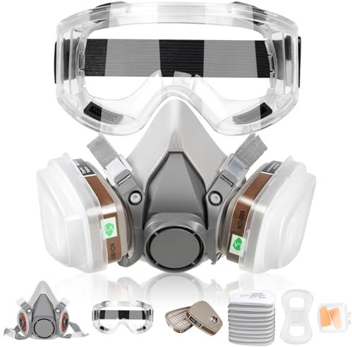 LAMANICE Masque respiratoire avec 10 filtres en coton, lunettes de protection et bouchons d'oreille, protection du visage pour la poussière, le formaldéhyde, le meulage, le soudage, le travail du