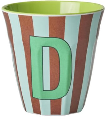 Rice Melmain - Vaso mediano con letra D para niños, para camping, vajilla de melamina, irrompible, sin BPA, 250 ml
