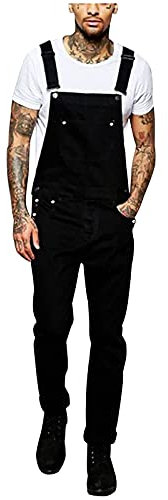 Generisch Salopette en jean pour homme - Longue - Extensible - Noir - Pantalon de travail en jean - Combinaison longue - Coupe droite - Salopette en jean - Salopette de travail pour homme, Noir , XXL