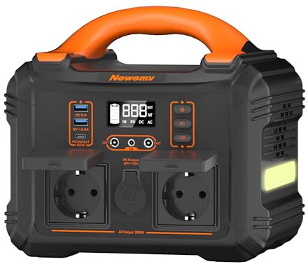 Newsmy Tragbares Powerstation 300W/230V x 2 Wechselstromausgang (600W Peak) Pure Sinuswelle 236.25WH LiFeMnPO4 Batterie, Solargenerator für Camping/Outdoor/Notfälle/Haushaltsbilanz