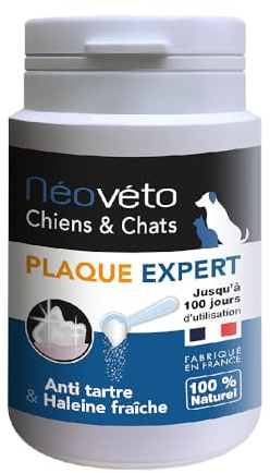 NEOVETO - Plaque Expert - 60G - Anti tartre, Anti Plaque Dentaire, Mauvaise haleine - Soin Dentaire Naturel pour Chien & Chat - Jusqu'à 100 Jours de Cure - Actifs naturels - Fabriqué en France (60g)