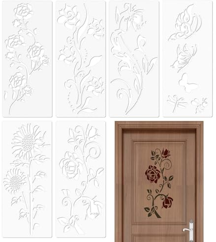 Flower Stencils for Garden Fence | 6PCS Reusable Floral Templates Set | Spray Paint Craft Patterns, Wood Canvas Design Tool, Outdoor Wall Art Accent, Fence-Decoration