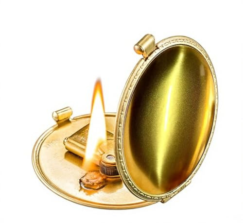 AYNSIX Vintage Round Trench Kerosene Lighter, Liquid Refillable with Auto Ignition, Antique Brass Unique Lighter, Collector's Gift(Gold)