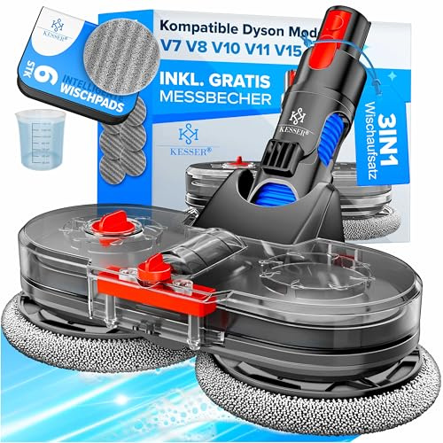 KESSER® Wischaufsatz kompatibel mit V7/V8/V10/V11/V15 Staubsauger Zubehör Aufsätze | Wischmopp Aufsatz inkl. Füllbehälter, Wassertank & 6 waschbaren Mops| Bodenwischaufsatz für Glatte Böden