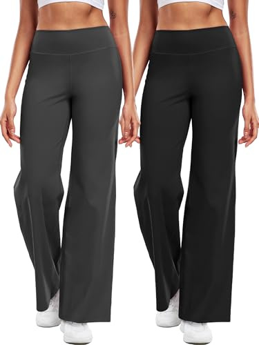 CADMUS Yoga Pants for Women Wide Leg Trousers High Waist Stretch Casual Lounge Sweatpants,Black,Grey,L