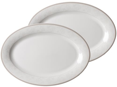 Ritzenhoff & Breker Isabella Servierplatte 32 x 21 cm, Ovale Platten mit Floral-Dekor im praktischen 2er Set, Porzellan, Spülmaschinengeeignet, Beige