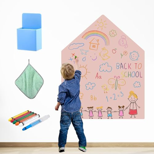 Magnettavla för barn 100 x 80 cm, magnetvägg för barn, magnetisk vägg självhäftande för pojkar flickor med 6 kritpennor, 1 rengöringsduk, 1 krithållare, 1 förvaringslåda