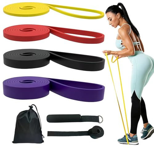 Resistance Bands Set for Men & Women, 4 Levels Pull Up Assistance Bands, Exercise Bands Resistance with Handles, Door Anchor & Bag, Fitness Band For Stretching/Strength Training/Home Workouts