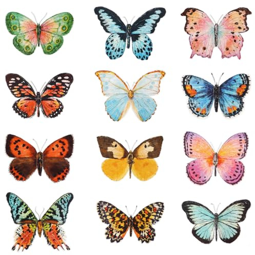 Shimmeroo 36PCS 3D Butterfly Wall Decor - Self-Adhesive Watercolor Butterfly Wall Stickers Decal, Fake Butterflies for Crafts DIY, Wedding Photo Prop Tool