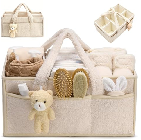 Organizador Pañales, Cesta Cambiador Bebe Portatil, Organizador de Bolso Cambiador con Compartimentos Desmontables, Regalo para Recién Nacidos