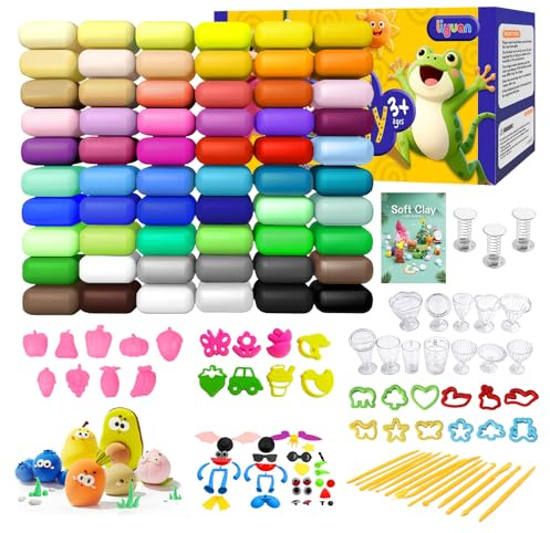 flintronic Polymerpasta, 60 färger av modelleringspasta med tillbehörsmodelleringsverktyg, klassiska färger, modelleringspasta, bästa gåvorna till barn
