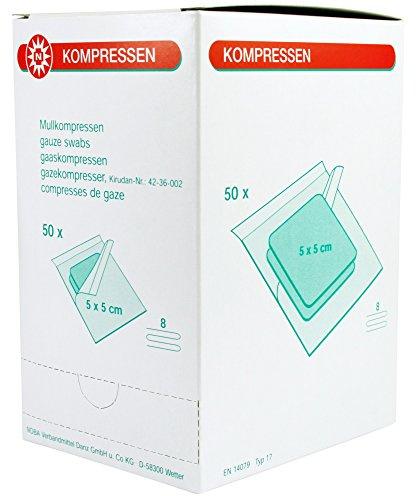 NOBAMED Mullkompressen 8-fach steril 50 x 2 Stück, Größen:5 x 5 cm