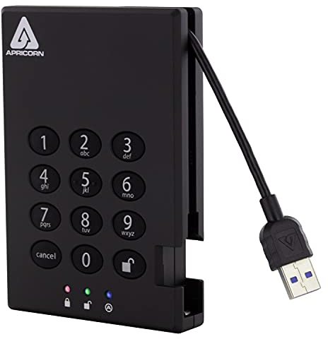 Apricorn Aegis Padlock 2TB USB 3.0 256-bit AES XTS Disco Duro Externo portátil cifrado por Hardware (A25-3PL256-500), Color Negro