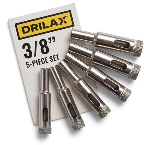 Drilax 5-Pc 3/8 Inch Diamond Drill Bit Set | Solid Steel | for Glass Bottles, Aquariums, Tile & Stone | Ideal for Lamps, Bird Feeders, DIY Crafts