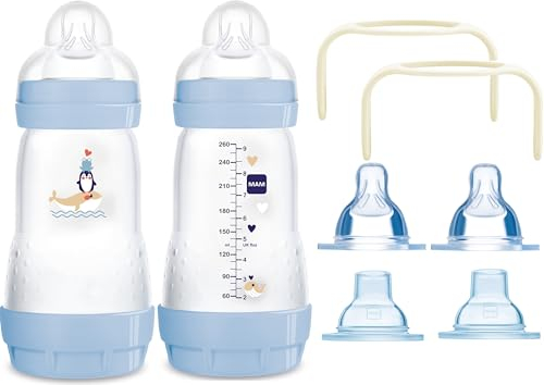 MAM das mitwachsende Flaschen Set - Anti Colic Flaschen, Sauger, Griffe, Schnäbel - Junge
