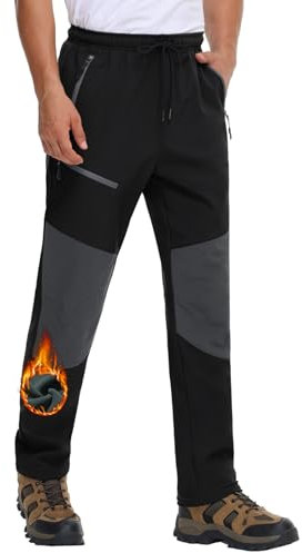MOCOLY Wanderhose Herren Winter Thermo Jagdhose Skihose Schneehose Thermohose Winterhose Warme Fleece Gefüttert Softshell Cargo Outdoor Hose für Safari Trekking Ski Snowboard Arbeit Schwarz XL