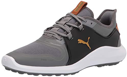 PUMA Men's Ignite Fasten8 Golf Shoe, Quiet Shade-Gold Black, 7 UK