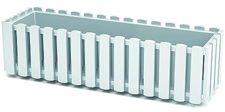 Blumenkasten Blumentopf Balkonkasten Latten-Optik Pflanzkasten Pflanzgefäß Lattenzaun-Design (580 Weiß)