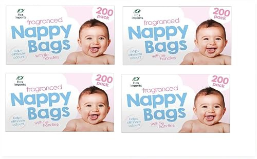 Hos imports Lot de 4 boîtes de 200 (800) sacs à couches parfumés pour bébé avec poignées faciles à nouer NPG